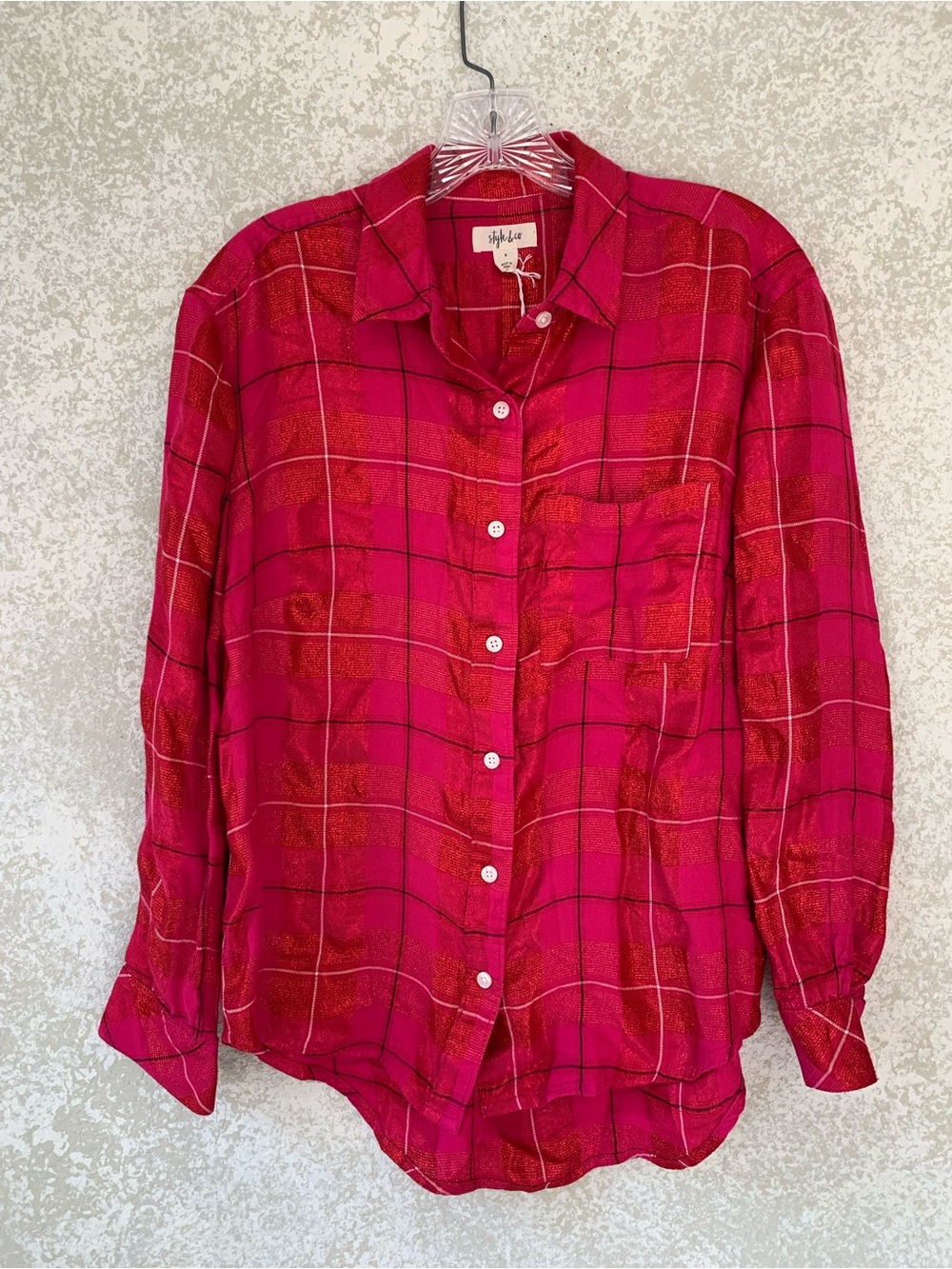 Style & Co. Vibrant Pink Plaid Button-Down Shirt Small